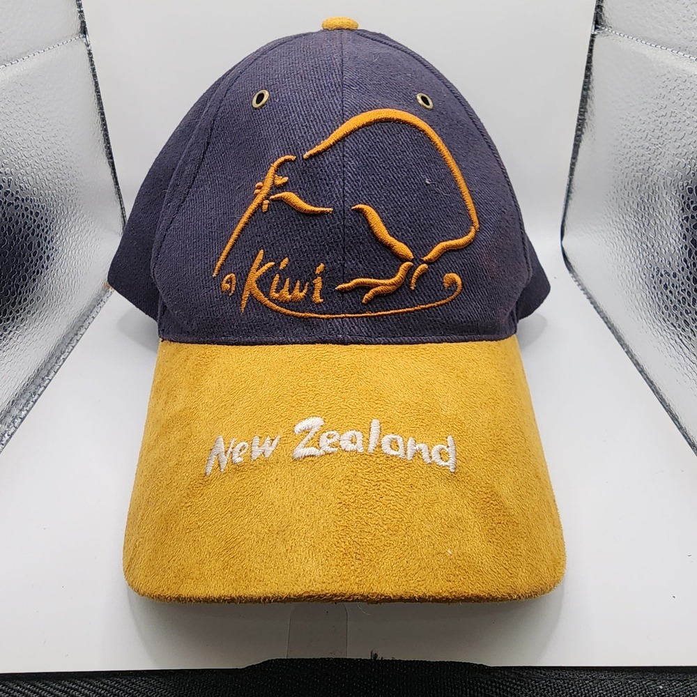 New Zealand Kiwi Bird Prokiwi Baseball Cap Mens OSFA Navy Yellow Suede Brim EUC